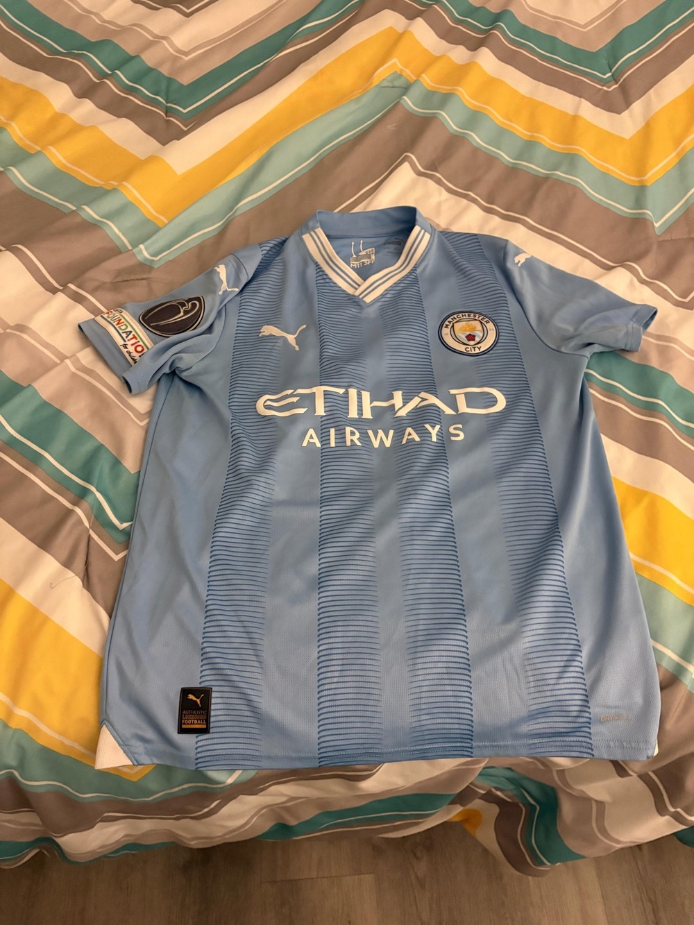 Puma Light Blue Manchester City Kids Soccer Jersey with Etihad Logo